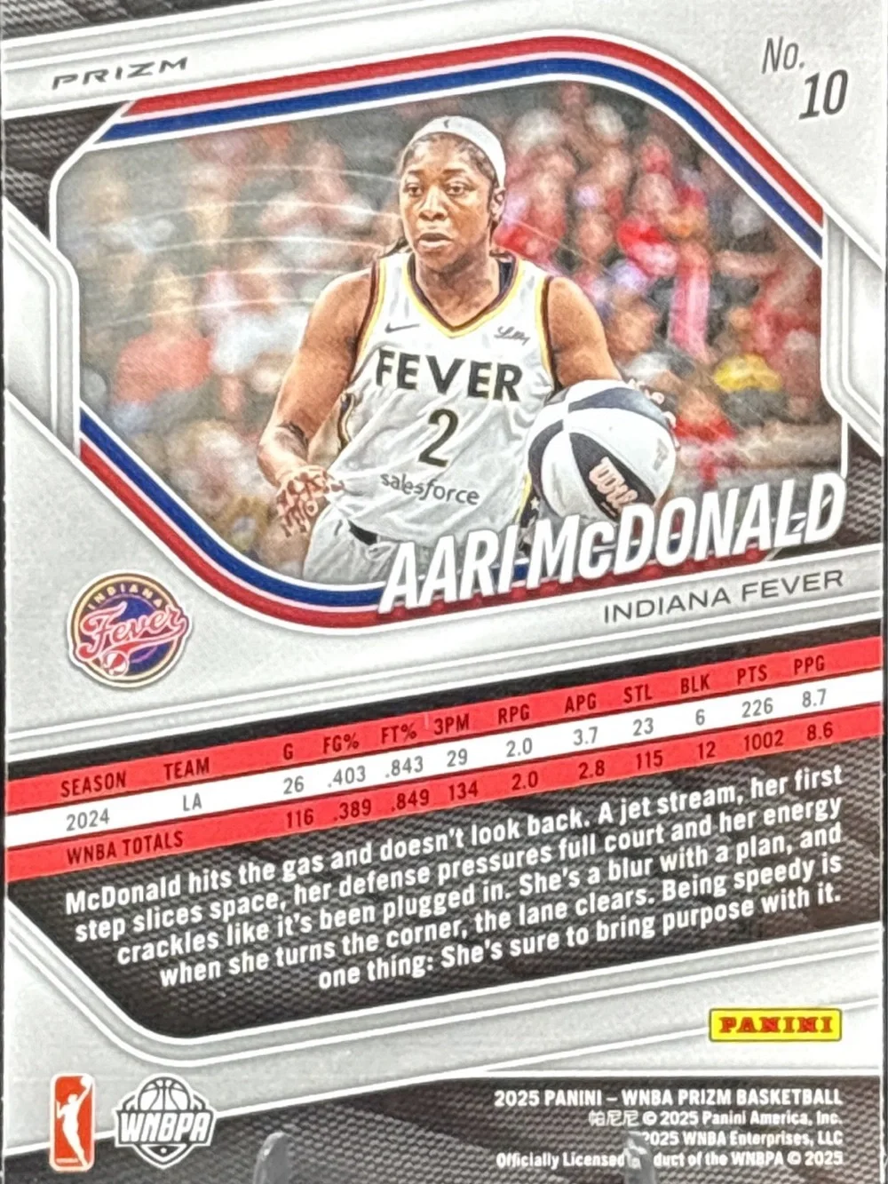Panini Indiana Fever Aari McDonald  Holographic Trading Card